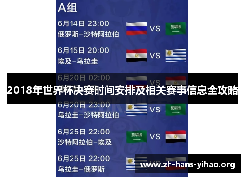 2018年世界杯决赛时间安排及相关赛事信息全攻略